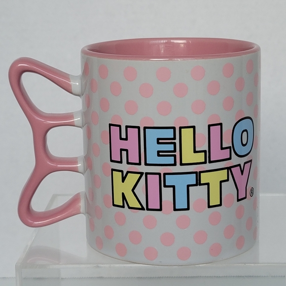 Hello Kitty Silver Buffalo Sanrio Rainbow Dots Sculpted Bow Handle Ceramic Mug - Picture 2 of 12